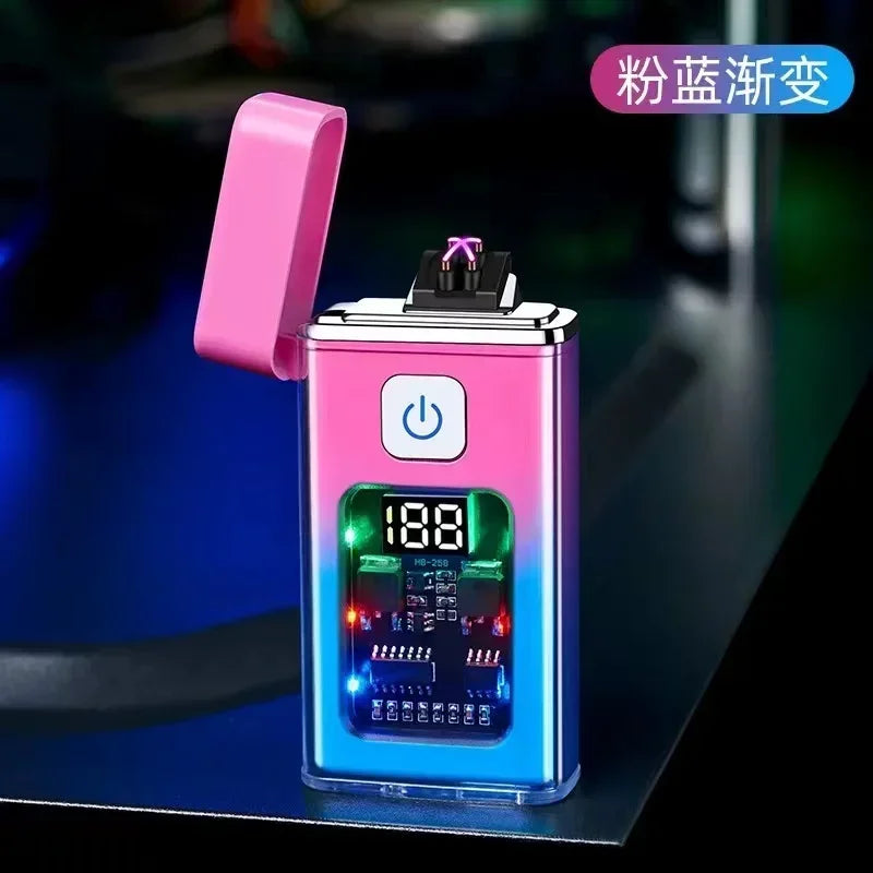 Stylish USB Rechargeable Electric Lighter – Dual ARC Plasma for Outdoor Use - Pink blue image