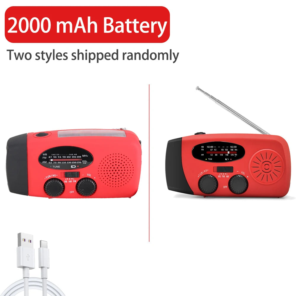 Solar Rechargeable Radio with LED Light – Perfect for Outdoor Adventures - L0637 Red image
