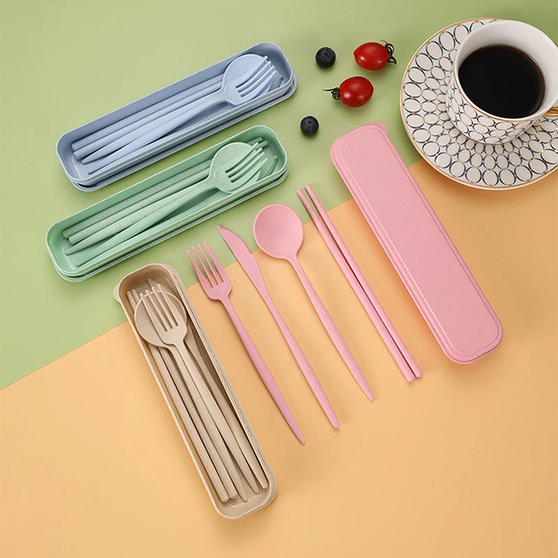 4Pcs Travel Cutlery Sets – Portable Wheat Straw Tableware image 3