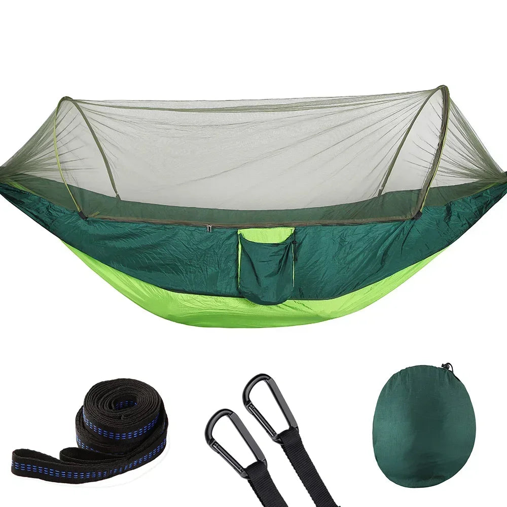 2023 Camping Hammock with Mosquito Net – Lightweight &amp; Portable - Light green and gree image