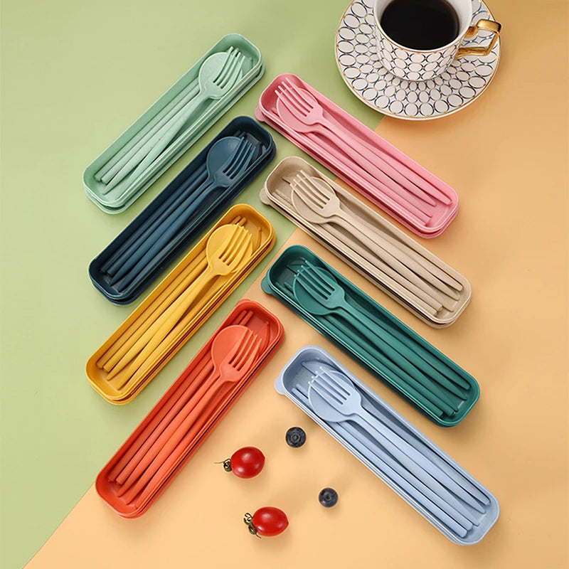 4Pcs Travel Cutlery Sets – Portable Wheat Straw Tableware image 0