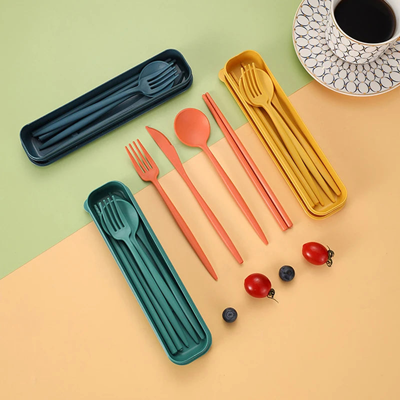 4Pcs Travel Cutlery Sets – Portable Wheat Straw Tableware image 2