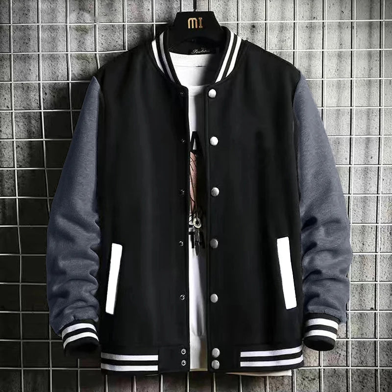 Black Gray White Solid Color Oversize Jacket – Unisex Street Style - Black Gray, L image