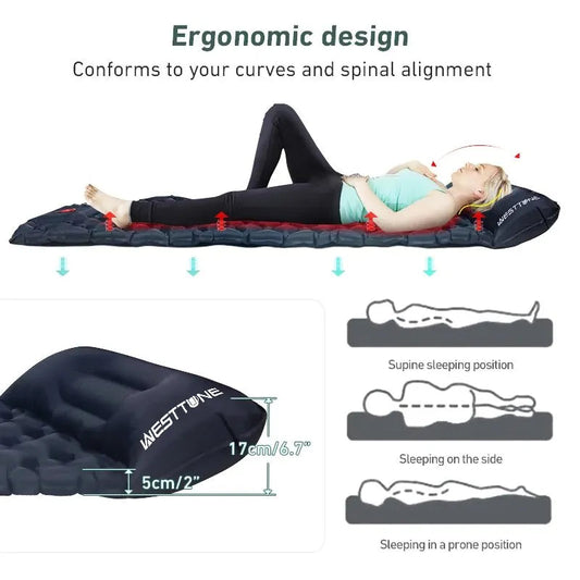 WESTTUNE Ultralight Camping Inflatable Mattress with Built-in Pillow image 1