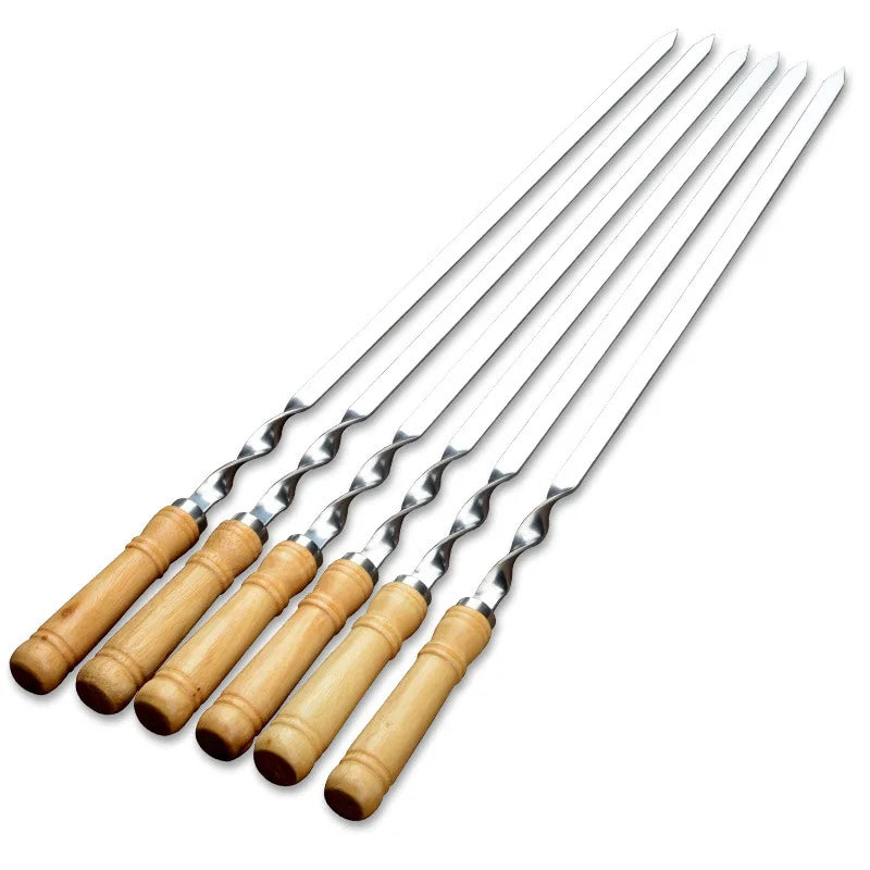 55cm Large Reusable BBQ Skewer – Stainless Steel with Wooden Handle image 5