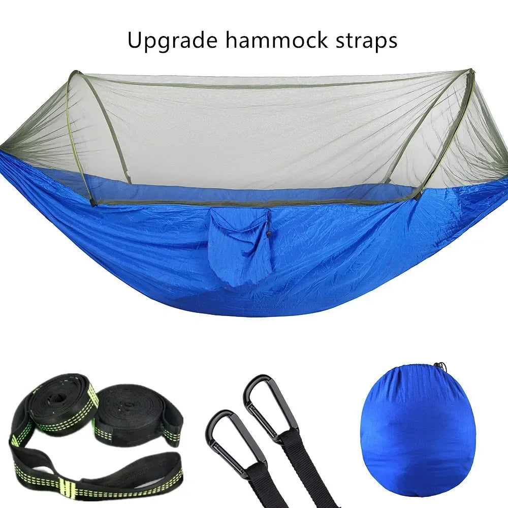 2023 Camping Hammock with Mosquito Net – Lightweight &amp; Portable - Blue-6 rings image
