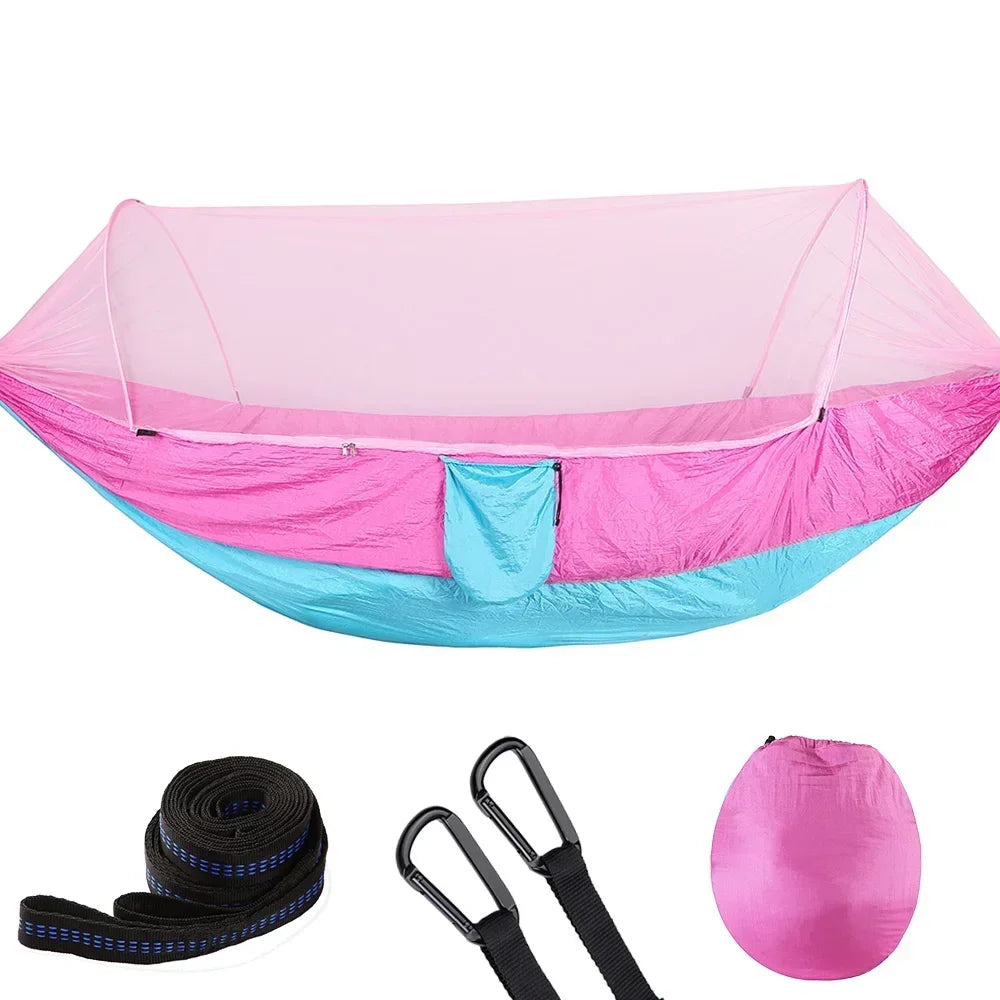 2023 Camping Hammock with Mosquito Net – Lightweight &amp; Portable - Pink image