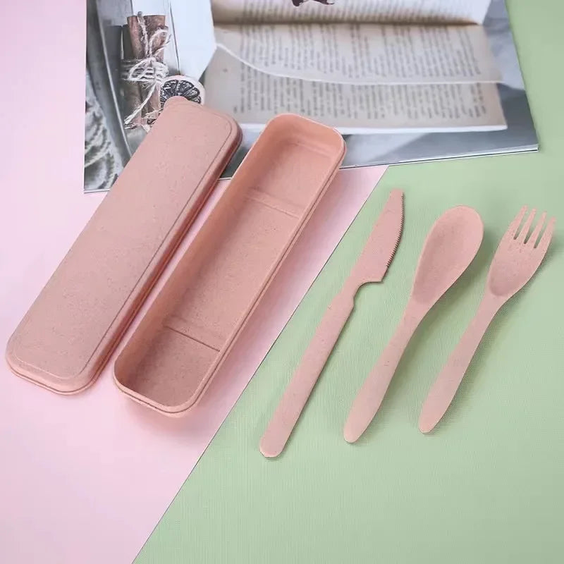 Colorful Wheat Straw Cutlery Set – Eco-Friendly Tableware for Every Occasion - Pink image