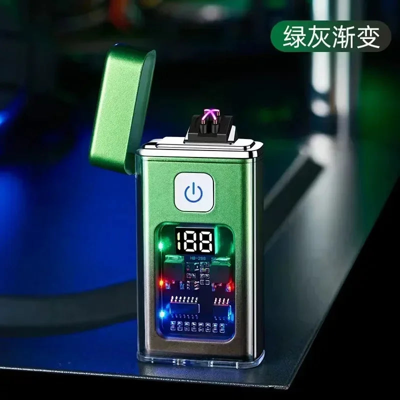 Stylish USB Rechargeable Electric Lighter – Dual ARC Plasma for Outdoor Use - green gray image
