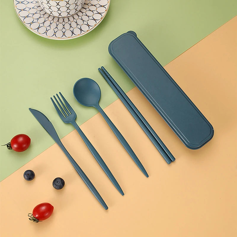 4Pcs Travel Cutlery Sets – Portable Wheat Straw Tableware image 9