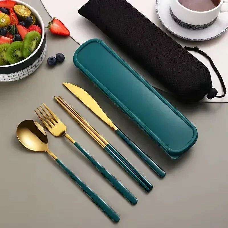Portable Cutlery Set – 304 Stainless Steel Travel Tableware with Case - Green-G image