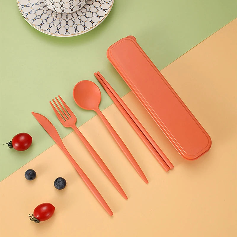 4Pcs Travel Cutlery Sets – Portable Wheat Straw Tableware image 11