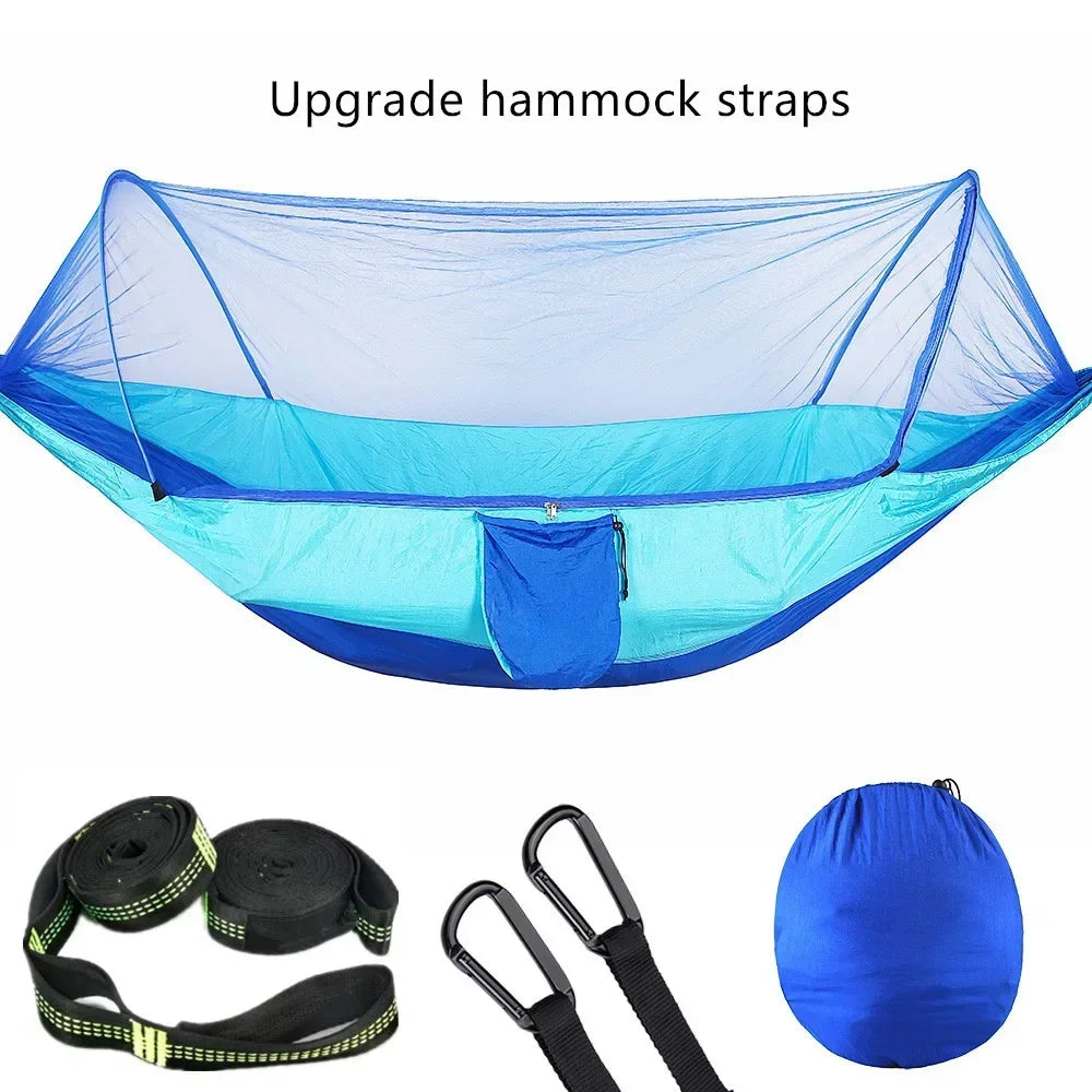 2023 Camping Hammock with Mosquito Net – Lightweight &amp; Portable - Light blue-6 rings image