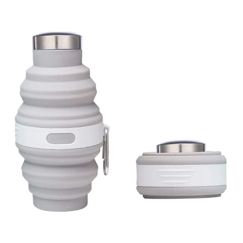 Reusable Collapsible Water Bottles – Silicone Hiking Cups with Carabiner - Grey, <0.25L image