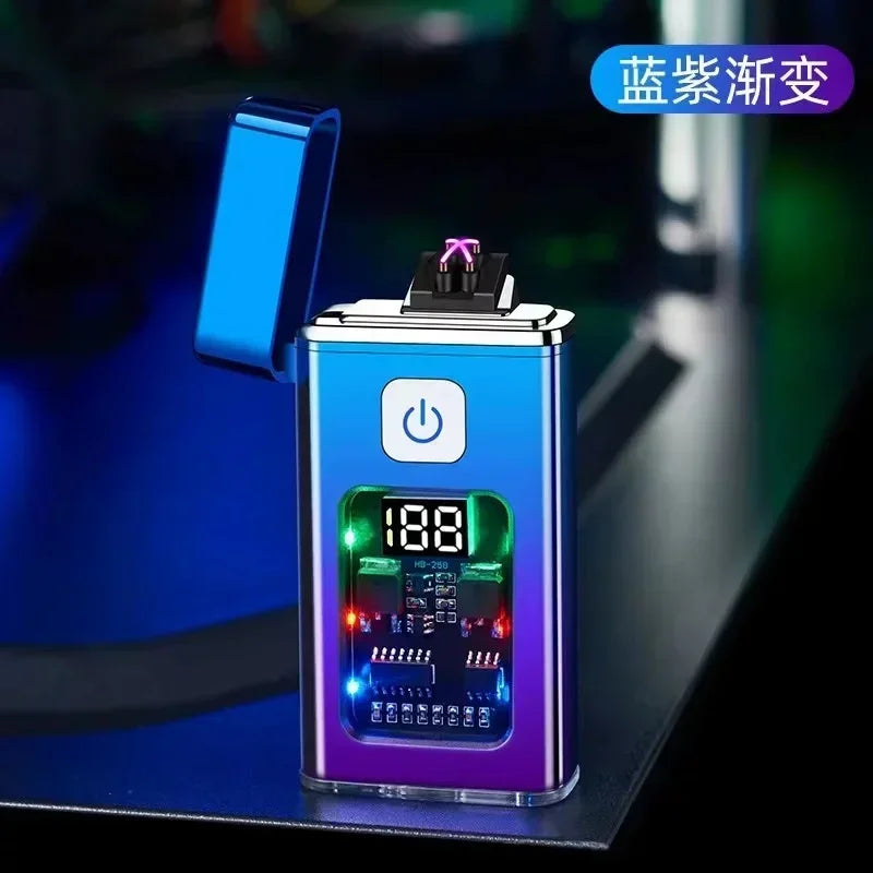 Stylish USB Rechargeable Electric Lighter – Dual ARC Plasma for Outdoor Use - blue purple image