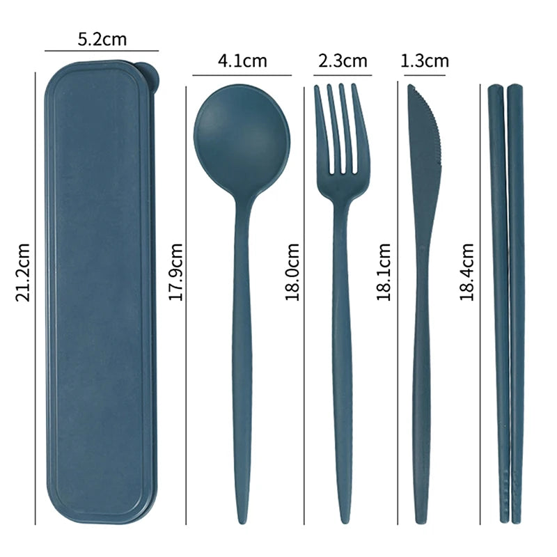 4Pcs Travel Cutlery Sets – Portable Wheat Straw Tableware image 5