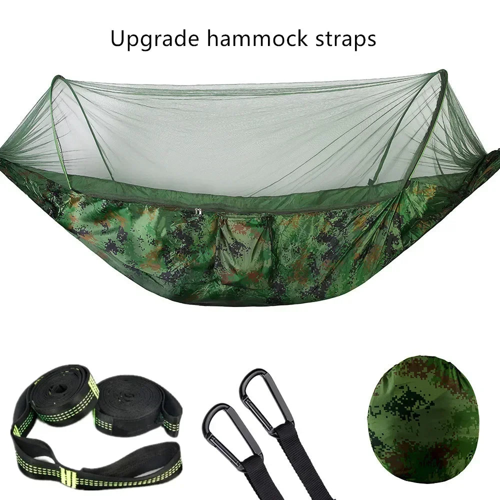2023 Camping Hammock with Mosquito Net – Lightweight &amp; Portable - Camouflage-6 rings image