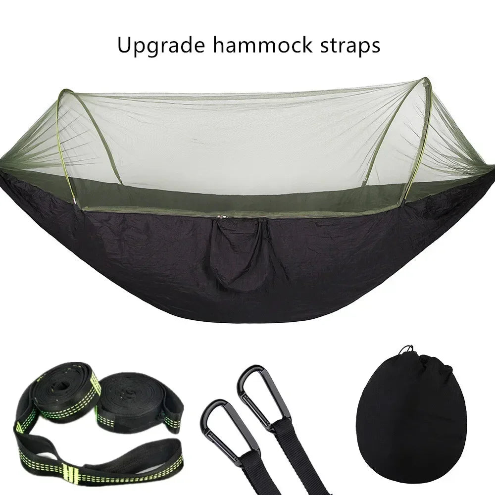2023 Camping Hammock with Mosquito Net – Lightweight &amp; Portable - Blcak-6 rings image