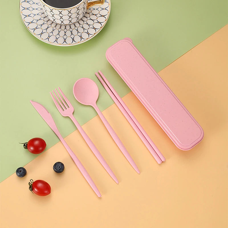 4Pcs Travel Cutlery Sets – Portable Wheat Straw Tableware image 8