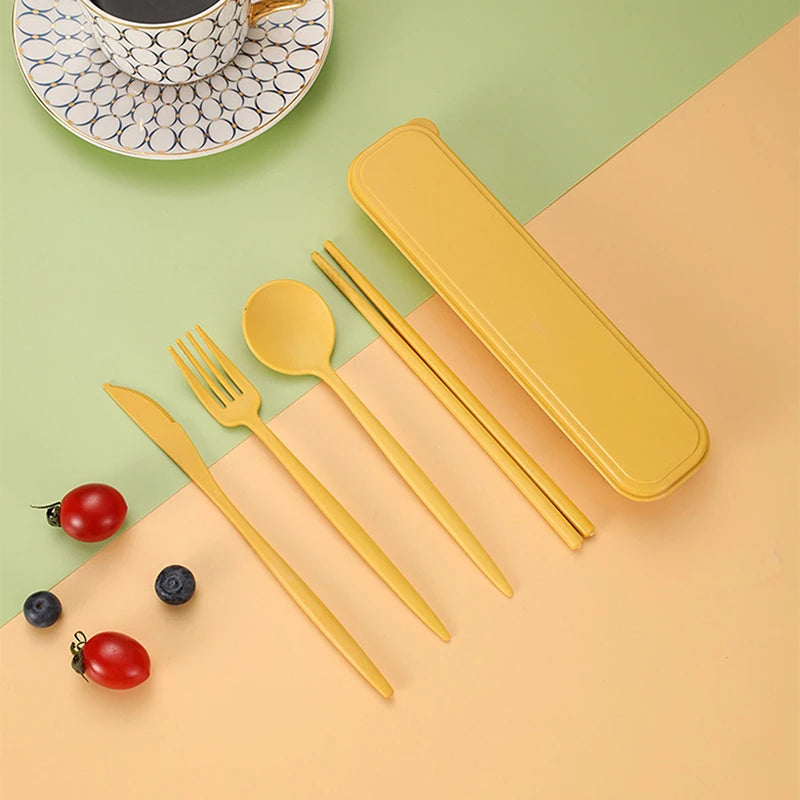 4Pcs Travel Cutlery Sets – Portable Wheat Straw Tableware image 13
