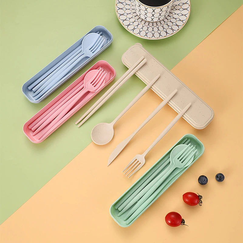 4Pcs Travel Cutlery Sets – Portable Wheat Straw Tableware image 4